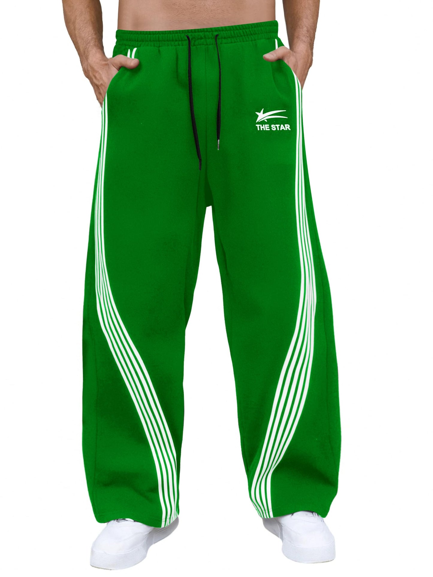 GORGLITTER Men's Baggy Wide Leg Sweatpants Y2K Striped Side Drawstring Waist Barrel Track Pants with Pockets