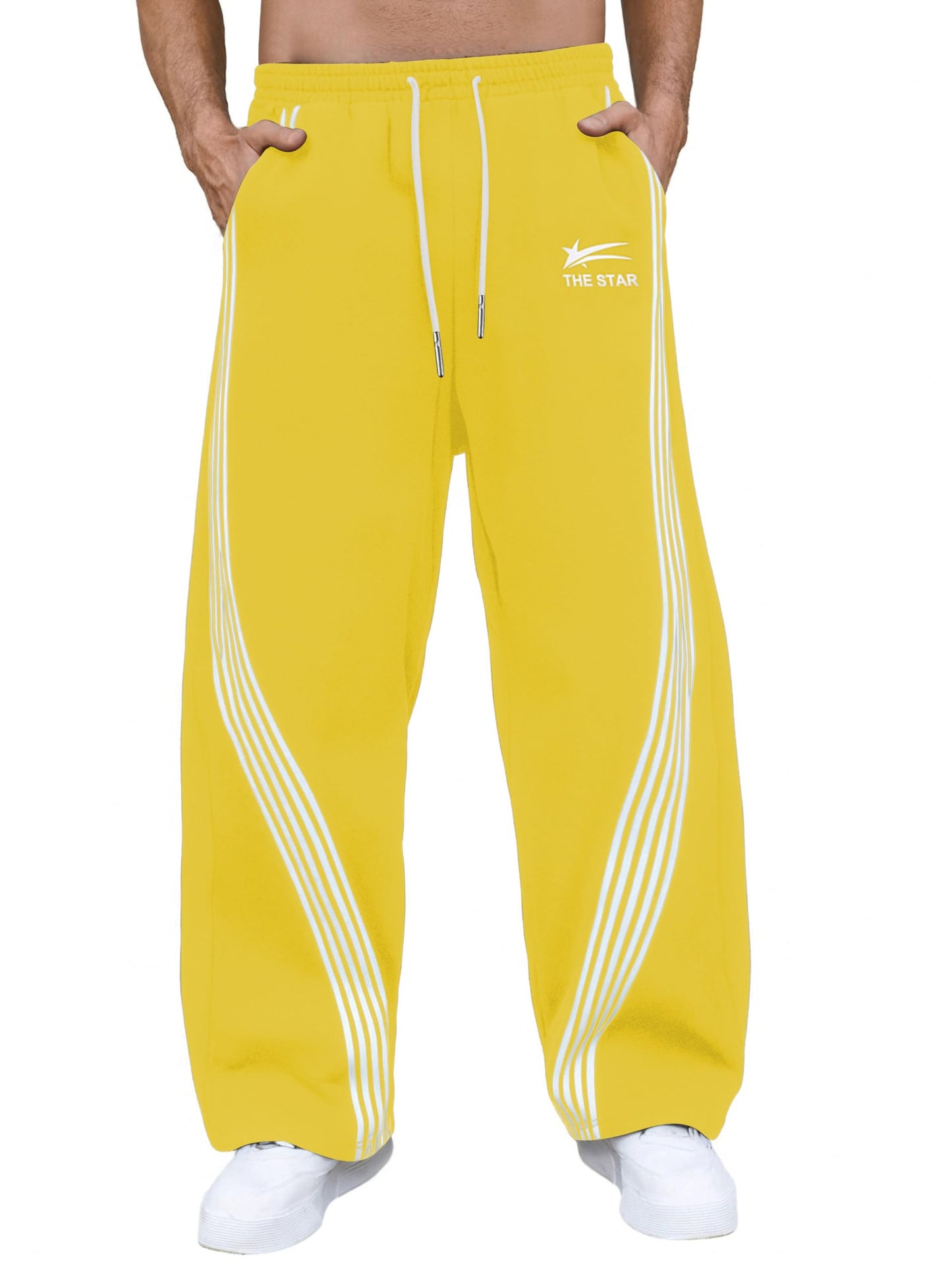 GORGLITTER Men's Baggy Wide Leg Sweatpants Y2K Striped Side Drawstring Waist Barrel Track Pants with Pockets