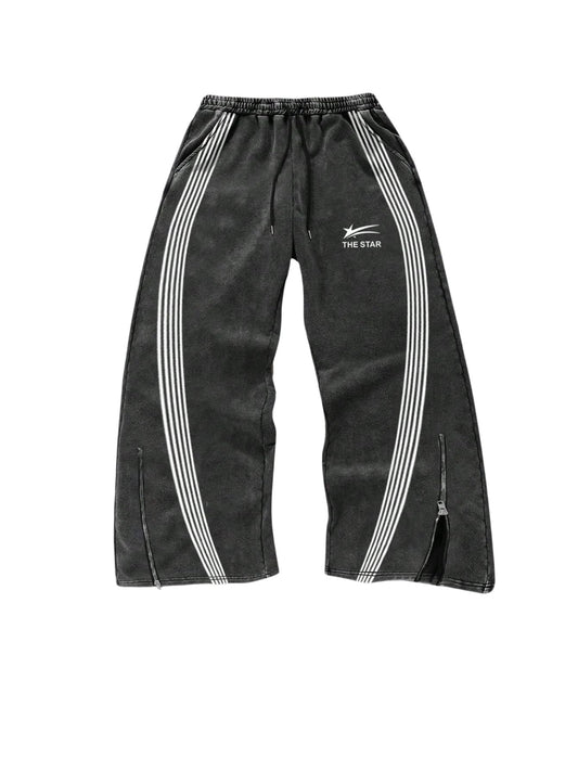 GORGLITTER Men's Baggy Wide Leg Sweatpants Y2K Striped Side Drawstring Waist Barrel Track Pants with Pockets