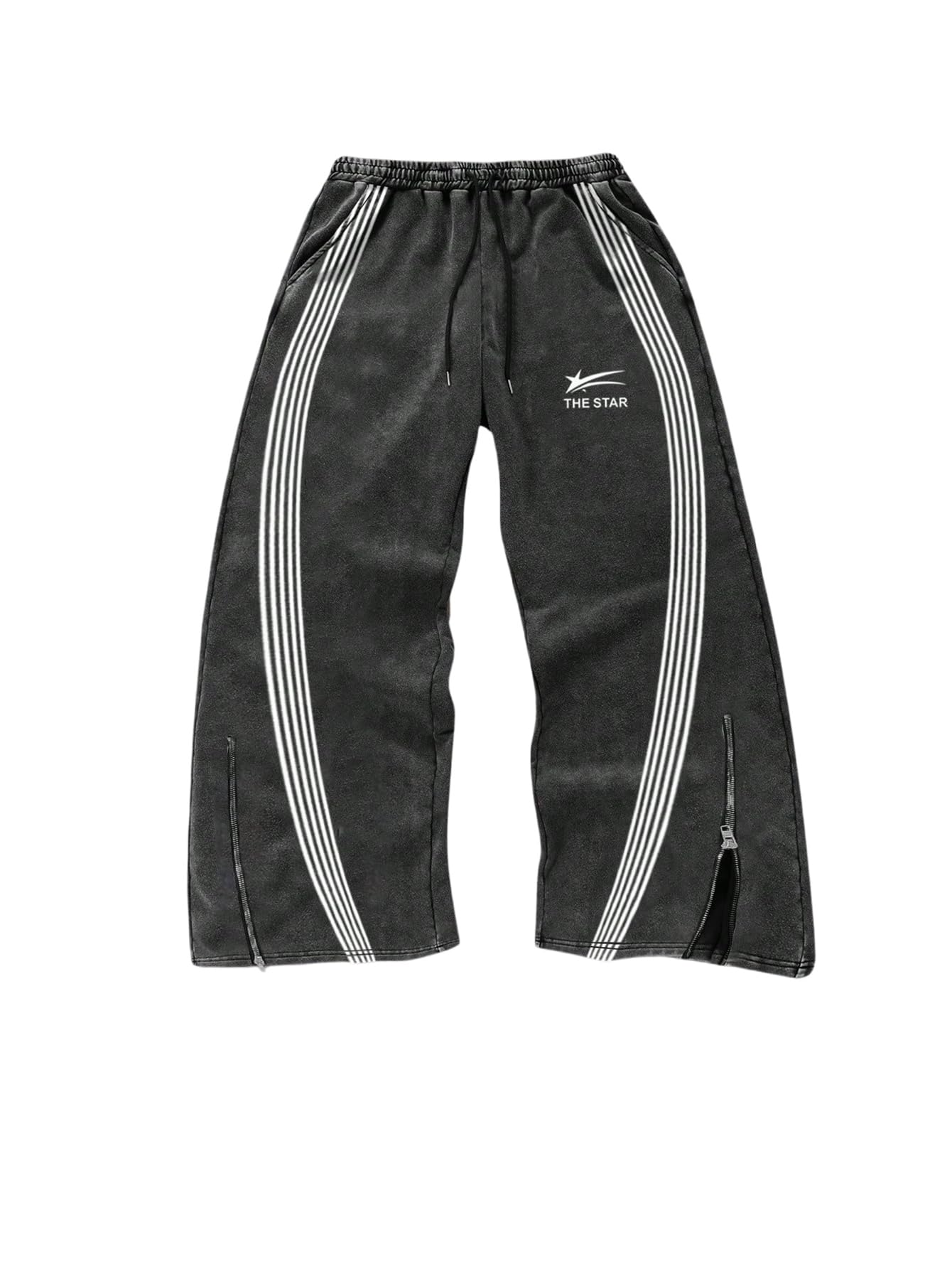 GORGLITTER Men's Baggy Wide Leg Sweatpants Y2K Striped Side Drawstring Waist Barrel Track Pants with Pockets