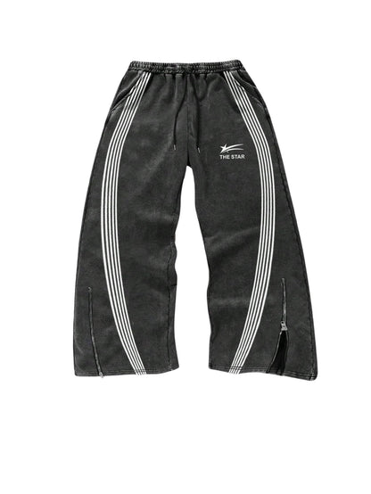 GORGLITTER Men's Baggy Wide Leg Sweatpants Y2K Striped Side Drawstring Waist Barrel Track Pants with Pockets