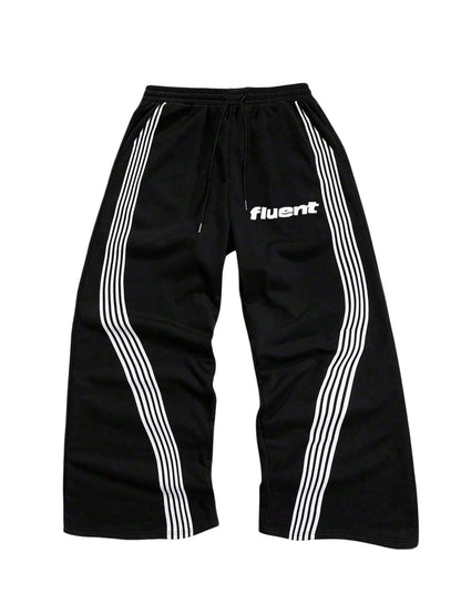 GORGLITTER Men's Baggy Wide Leg Sweatpants Y2K Striped Side Drawstring Waist Barrel Track Pants with Pockets