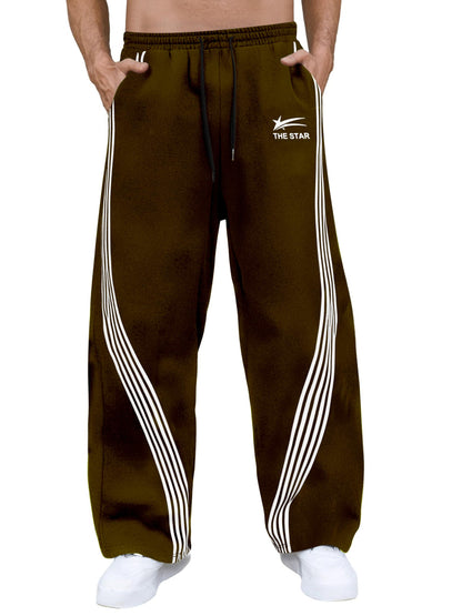 GORGLITTER Men's Baggy Wide Leg Sweatpants Y2K Striped Side Drawstring Waist Barrel Track Pants with Pockets