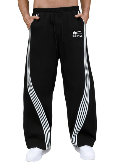 GORGLITTER Men's Baggy Wide Leg Sweatpants Y2K Striped Side Drawstring Waist Barrel Track Pants with Pockets