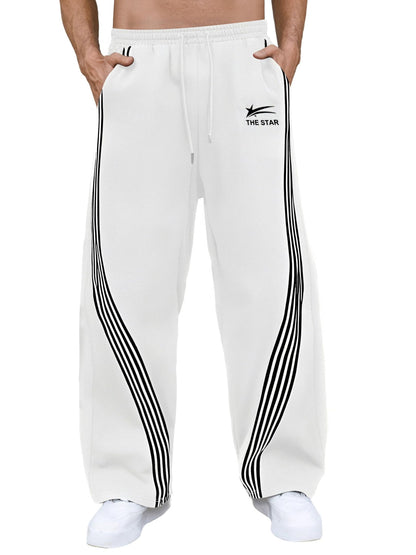 GORGLITTER Men's Baggy Wide Leg Sweatpants Y2K Striped Side Drawstring Waist Barrel Track Pants with Pockets
