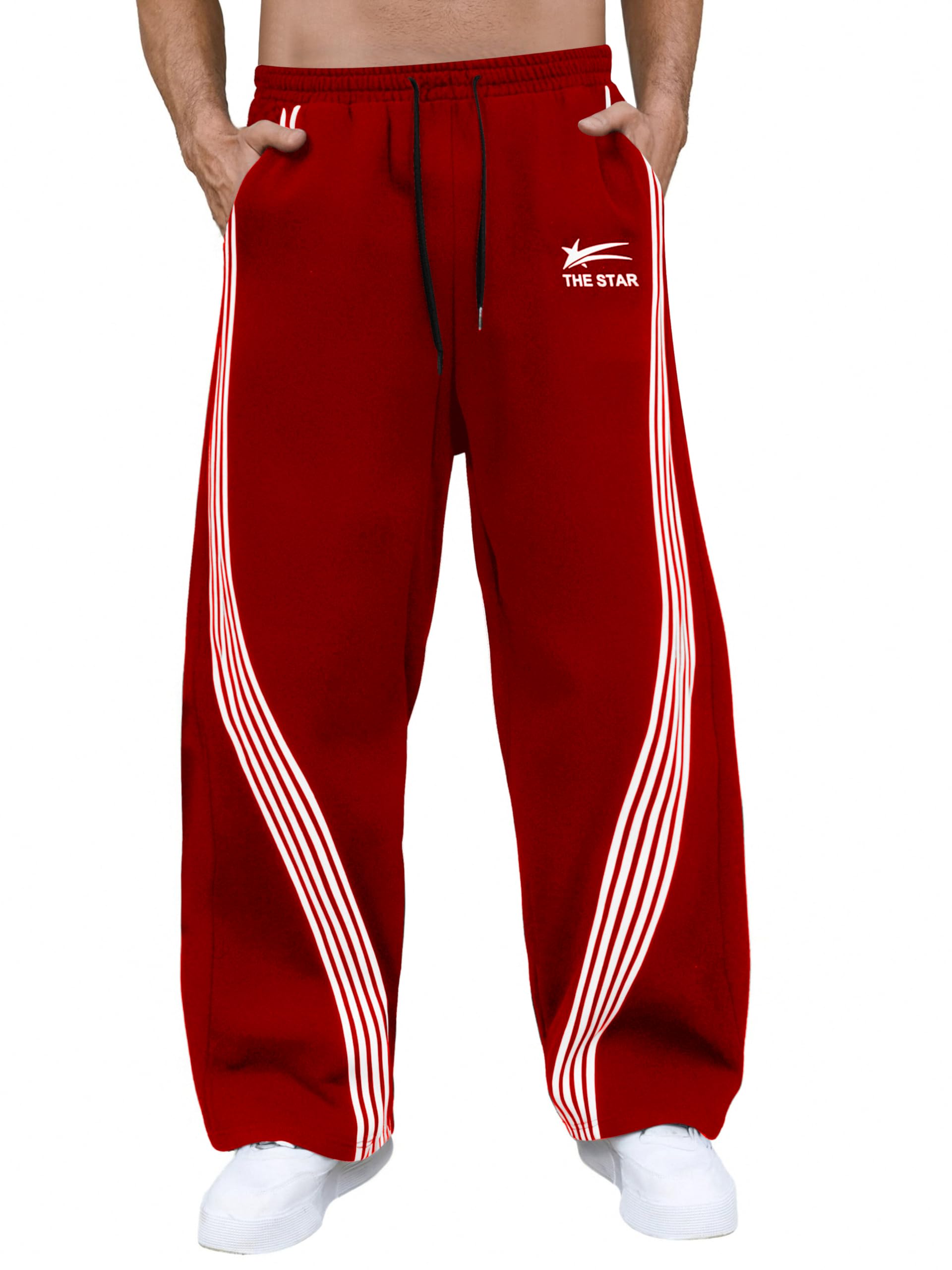GORGLITTER Men's Baggy Wide Leg Sweatpants Y2K Striped Side Drawstring Waist Barrel Track Pants with Pockets
