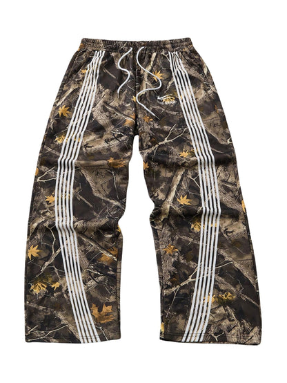 GORGLITTER Men's Baggy Wide Leg Sweatpants Y2K Striped Side Drawstring Waist Barrel Track Pants with Pockets