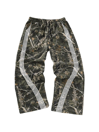 GORGLITTER Men's Baggy Wide Leg Sweatpants Y2K Striped Side Drawstring Waist Barrel Track Pants with Pockets
